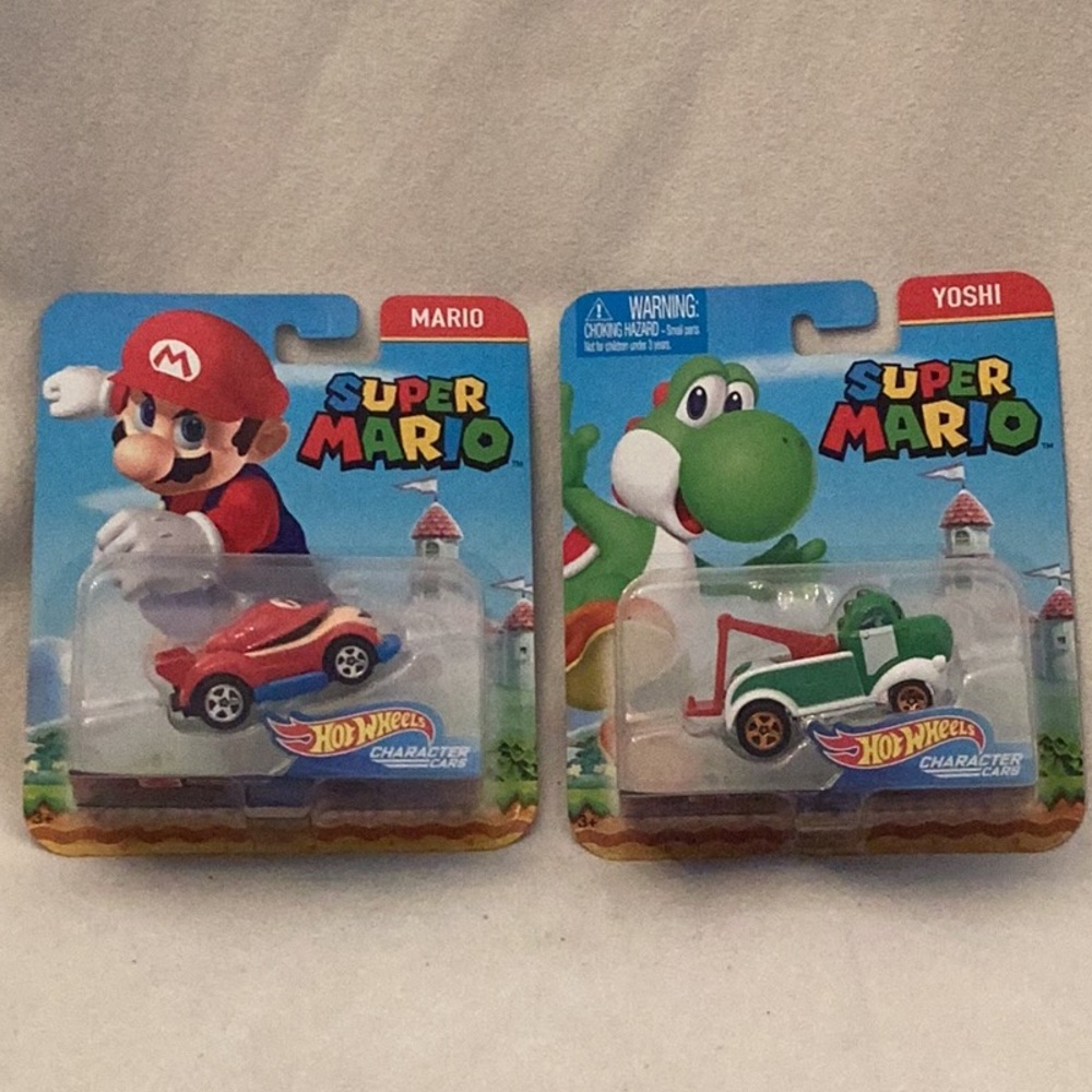 Hot Wheels Character Cars ~ Super Mario ~ Mario & Yoshi ~ Set of 2 ~ NEW